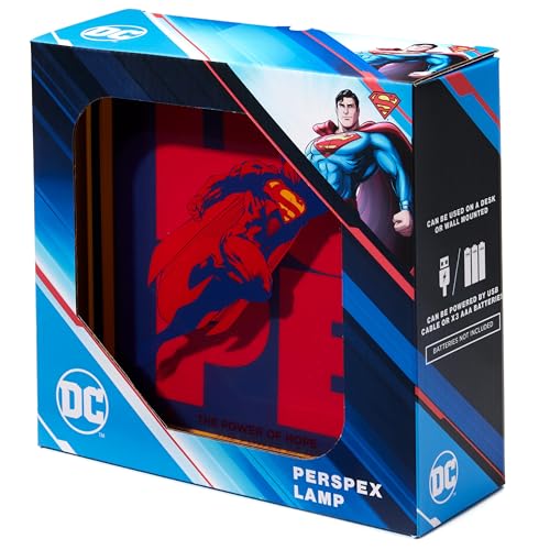 Numskull Official Superman 2025 Acrylic Logo Desk Lamp Wall Light for Bedroom, Office, Home, Study, Work - for Fans of Collectible DC Comics Merchandise - color: Superman