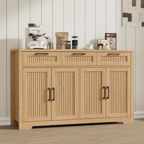 Buffet Cabinet with 3 Drawers,Kitchen Storage Sideboard Coffee Bar Cabinet,Natural Oak - color: Natural Oak, size: 3 Drawers + 4 Doors