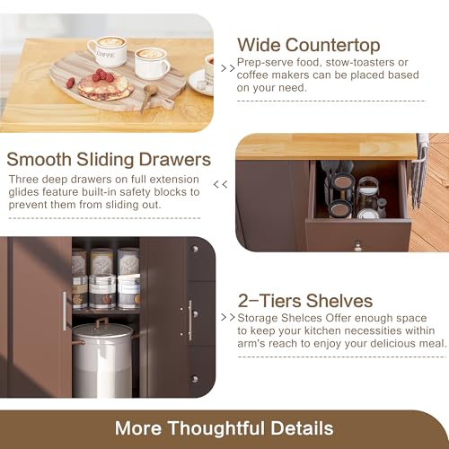 SUNLEI Kitchen Island with Storage Cabinet, Rolling Kitchen Table with Foldable Drop Leaf, Kitchen Island Cart on Wheels with Handle for Towel, Portable Islands for Kitchen (Brown, 39.7-INCH) - size: 39.7 INCH, style: Brown
