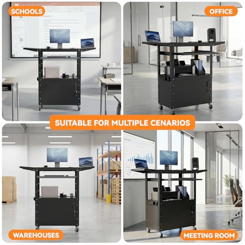 Mobile AV Cart with Drop Leaves & Adjustable Height, Rolling Computer Cart with Pullout Keyboard Tray – Locking Cabinet, 3 Outlets&2 USB Ports, Lock Brake Casters, Utility Cart for Office/Classroom - size: Style 3 18"D x 24"W x 43.3"H