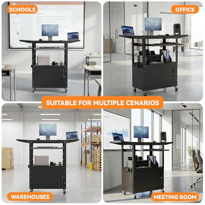 Mobile AV Cart with Drop Leaves & Adjustable Height, Rolling Computer Cart with Pullout Keyboard Tray – Locking Cabinet, 3 Outlets&2 USB Ports, Lock Brake Casters, Utility Cart for Office/Classroom - size: Style 3 18"D x 24"W x 43.3"H