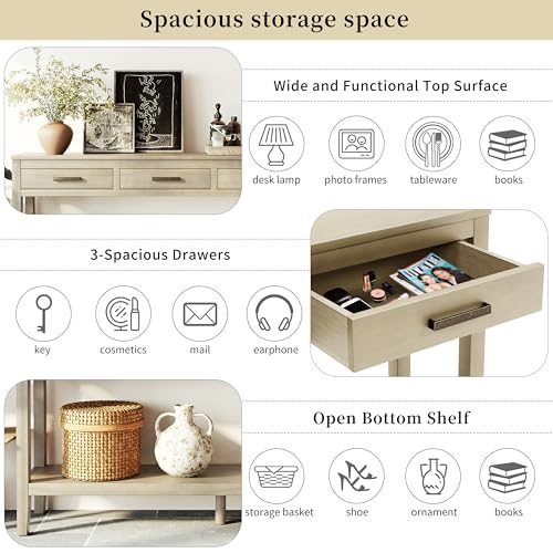 Merax Entryway Console Table with Storage, 3 Drawers Design/Wood Frame/Behind Couch & Sofa, Grey - color: Grey