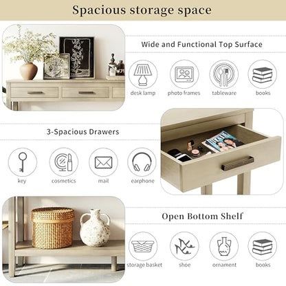 Merax Entryway Console Table with Storage, 3 Drawers Design/Wood Frame/Behind Couch & Sofa, Grey - color: Grey