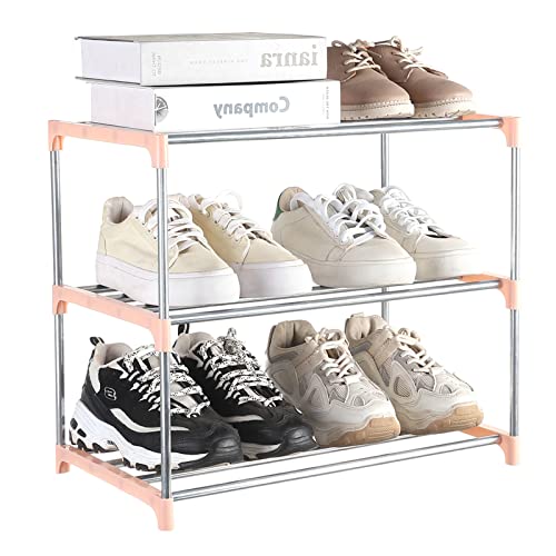 Small Shoe Rack, Narrow Stackable Shoe Shelf Organizer for Entryway, Doorway and Bedroom Closet (3-Tier, Pink) - color: Pink, size: 3-Tier