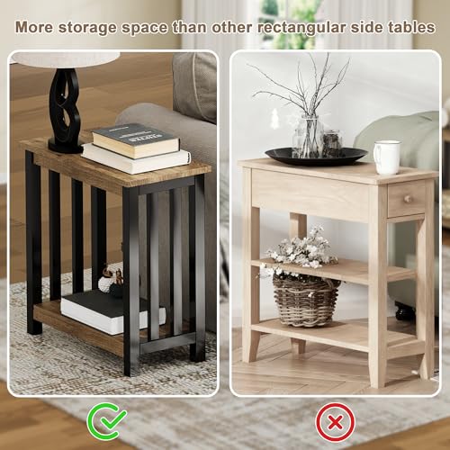 ChooChoo Mission End Table, Narrow Side Table for Small Spaces, Night Stand with Storage Shelf for Living Room and Bedroom, Rustic Oak & Black - color: Rustic Oak & Black