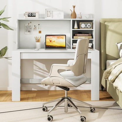 Tangkula 48“ Computer Desk with Hutch, Home Office Writing Study Desk with Storage Shelves, Cable Management Hole, Laptop Desk, Desk for Bedroom, Computer Workstation (White) - color: White