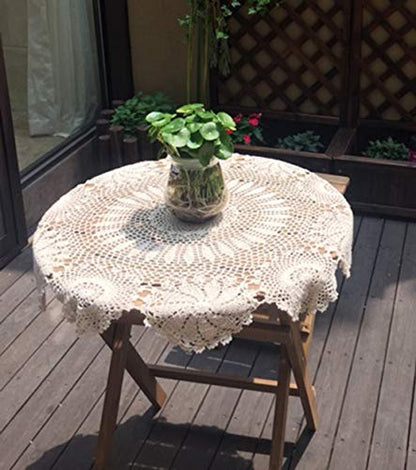 Damanni Cotton Handmade Crochet Lace Tablecloth Doilies Doily,Round,Beige,35 Inch - color: Beige, size: 35" (Round)