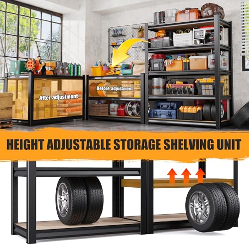 AOAORRG 35" H Garage Shelving Heavy Duty Storage Shelves, Metal Adjustable Shelving Unit, Utility Garage Organizer Shelf for Basement, Pantry, Kitchen, Warehouse, 15.7" Dx33.5 Wx35 H, Black - size: 3-Wood-15.7"Dx33.5"Wx35.4"H
