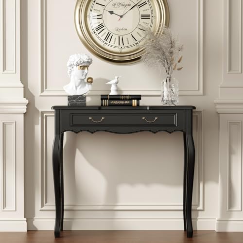 Black Entryway Table with 1 Drawer Console Table for Entryway Entrance Table for Hallway, Living Room, Foyer, Easy Assembly (Legs Only), 13.77D x 34.64W x 30.7H in - color: Black