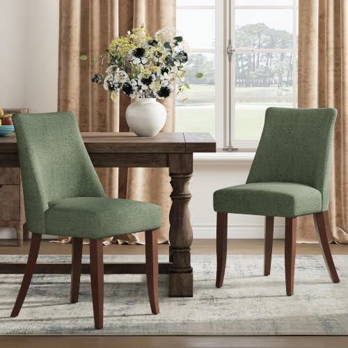 COLAMY Upholstered Dining Chairs Set of 6, Mid Century Modern Kitchen Chairs with Back, Farmhouse Fabric Side Dining Room Chairs with Wood Legs for Dining Room Restaurant, Green - color: Green, size: Set of 6