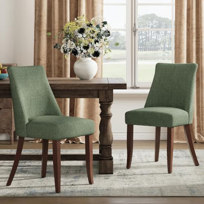 COLAMY Upholstered Dining Chairs Set of 6, Mid Century Modern Kitchen Chairs with Back, Farmhouse Fabric Side Dining Room Chairs with Wood Legs for Dining Room Restaurant, Green - color: Green, size: Set of 6