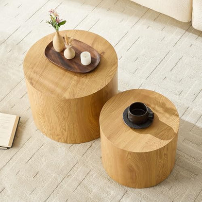 Nesting Coffee Table Set of 2, Modern Round Coffee Table, Accent Side Tables for Small Spaces Living Room Office,Wood - color: Wood