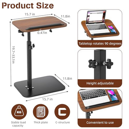 FuturelOT Sofa Couch Arm Table Tv Tray Small Bedside Table C Shaped Adjustable Height Side End Tables for Living Room, Bedroom, Bedside Walnut - color: Walnut + Black