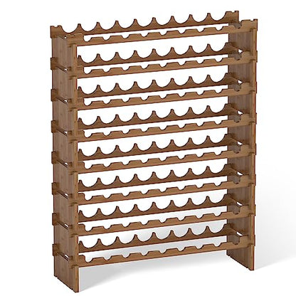 Domax Wine Rack Freestanding Floor - 72 Wine Bottle Holder 8 Tier Stackable Bamboo Wooden Storage Racks for Kitchen, Bar, Pantry and Cellar (Walnut) - color: Walnut