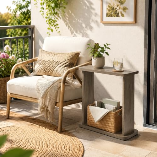 Narrow Side Table for Small Spaces, 7.9" Slim End Table with 2-Tier Open Storage Shelf, Modern Skinny Wood Sofa Table for Living Room, Bedroom, Nightstand, Couch (Oak) - color: Oak