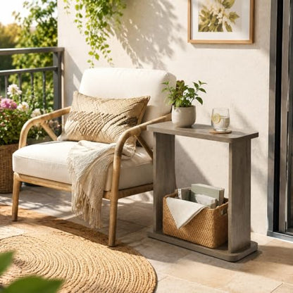 Narrow Side Table for Small Spaces, 7.9" Slim End Table with 2-Tier Open Storage Shelf, Modern Skinny Wood Sofa Table for Living Room, Bedroom, Nightstand, Couch (Oak) - color: Oak