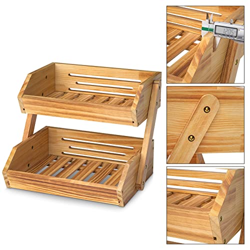 Merysen 2-Tier Wooden Fruit Basket For Kitchen Countertop, Self-assembly | Large Fruit Holder Stand, Vegetable, Snack, Bread Organzier and Storage - size: 2 Tier Wooden