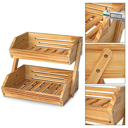 Merysen 2-Tier Wooden Fruit Basket For Kitchen Countertop, Self-assembly | Large Fruit Holder Stand, Vegetable, Snack, Bread Organzier and Storage - size: 2 Tier Wooden