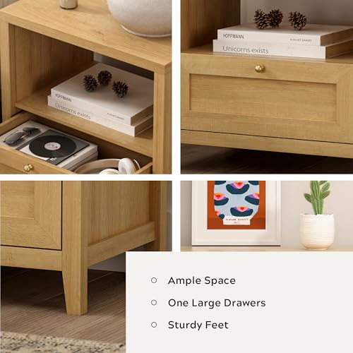 Modern Nightstands Set of 2, Farmhouse End Side Table with Drawer Freestanding Wide Bedside Table for Living Room Bedroom Sofa, Natural Oak - color: 1 Drawer/Natural Oak, size: 2PCS