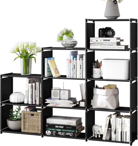 Hatchsun 9-Cube Modular Storage Organizer, Storage Rack, Bedroom Living Room Vertical Assembled Cabinet Bookshelf, Double Row 9-Grid Multi-Functional Storage Equipment
