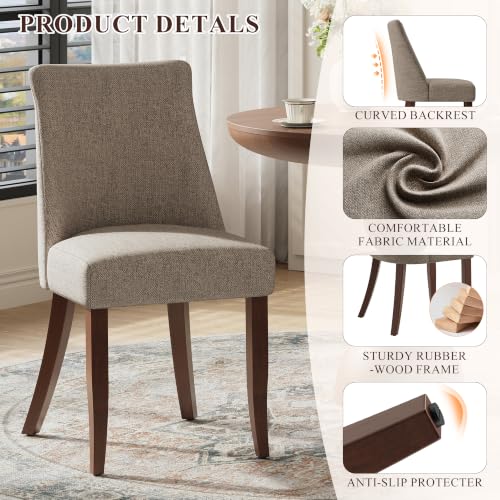 COLAMY Upholstered Dining Chairs Set of 4, Mid Century Modern Kitchen Chairs with Back, Farmhouse Fabric Side Dining Room Chairs with Wood Legs for Dining Room Restaurant, Brown - color: Brown, size: Set of 4