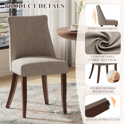 COLAMY Upholstered Dining Chairs Set of 4, Mid Century Modern Kitchen Chairs with Back, Farmhouse Fabric Side Dining Room Chairs with Wood Legs for Dining Room Restaurant, Brown - color: Brown, size: Set of 4