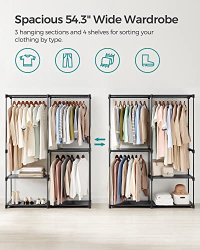 SONGMICS Portable Closet, Freestanding Closet Organizer, Clothes Rack with Shelves, Hanging Rods, Storage Organizer, for Cloakroom, Bedroom, 54.3 x 16.9 x 71.7 Inches, Black URYG025B02 - size: 54.3"L x 16.9"W x 71.7"H