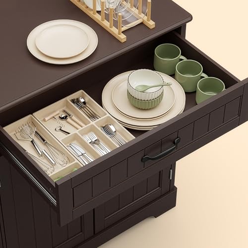 Ahomly Buffet Cabinet, Coffee Bar, Sideboard Cabinet with Internal Storage Shelf for Dining Room, Kitchen, Living Room, Kitchen and Laundry Room, Dark Brown - color: Dark Brown