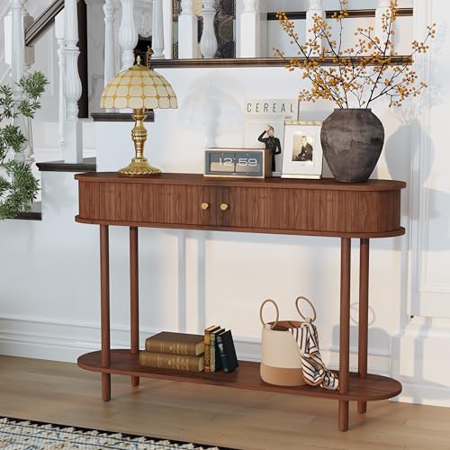 ARTPOWER 47.2" Modern Entryway Table with Wood Tambour Door, Accent Behind Couch Sofa Console with Storage, Fluted Side Table for Hallway, Living Room, Foyer, Brown - color: Brown