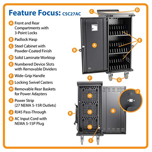 Tripp Lite 27-Port AC Mobile Charging Cart Storage Station for Chromebooks, iPads, Laptops, Tablets, Black (CSC27AC) - size: 27 AC Port, style: Cart