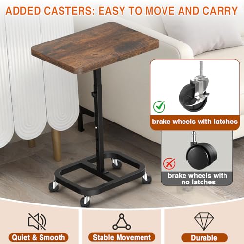 Adjustable Height Mobile TV Tray Table with Wheels, Portable Rolling Desk, and Laptop Table for Eating on Couch or Sofa, Featuring Upgraded Alloy Steel Support and a Sturdy Quadrilateral Base