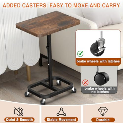 Adjustable Height Mobile TV Tray Table with Wheels, Portable Rolling Desk, and Laptop Table for Eating on Couch or Sofa, Featuring Upgraded Alloy Steel Support and a Sturdy Quadrilateral Base