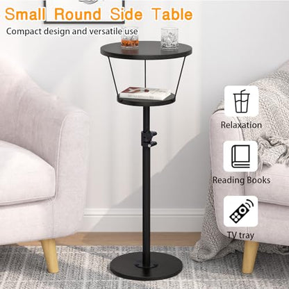 Small Side Table, 2 Tier Drink Table, Height Adjustable Round End Table, Pedestal Side Table for Small Spaces in Living Room, Bedroom, Black - color: Black-2 Tier