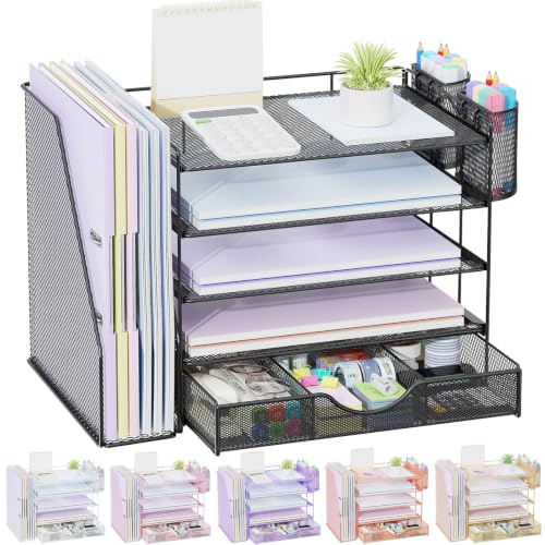 gianotter 5-Tier Desk Organizer with Drawers and File Holders | Letter Trays and Pen Holders - Workspace Accessories for Office Supplies (Black) - color: Black, size: 5T