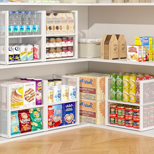 2-Tier Stackable Closet Organizers and Storage Basket, Wire Clothes Shelf Organizer Bins, Sweater Storage for Wardrobe Cupboard, Multifunctional Cube Storage Box for Kitchen Bath Laundry Room, White