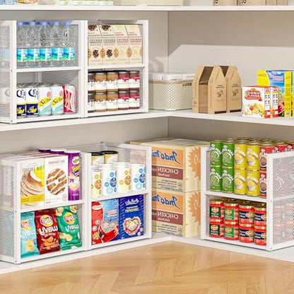 2-Tier Stackable Closet Organizers and Storage Basket, Wire Clothes Shelf Organizer Bins, Sweater Storage for Wardrobe Cupboard, Multifunctional Cube Storage Box for Kitchen Bath Laundry Room, White