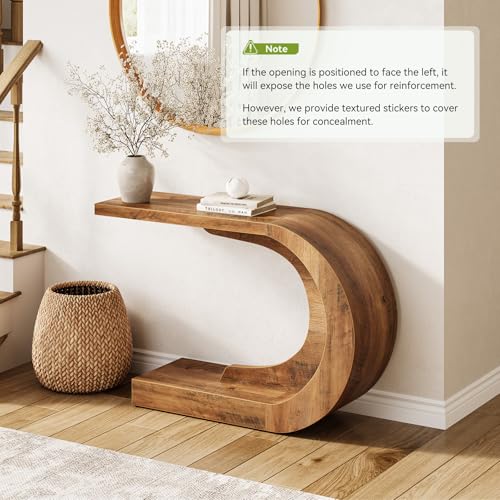 LITTLE TREE 43.3-Inch Farmhouse Console Table, 2-Tier C-Shaped Sofa Table Behind The Couch, Wooden Narrow Entryway Hallway Foyer Table for Living Room, Entrance, Rustic Brown