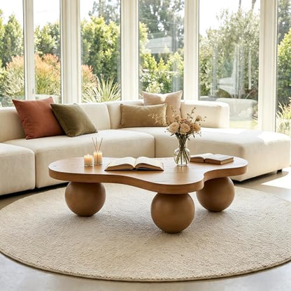 46" Cloud Coffee Table with 3 Ball Legs, Modern Irregular Center Table for Living Room, Low Cute Small MDF Tea Table for Bedroom, Space Apartment, Brown - color: Cloud -46"brown