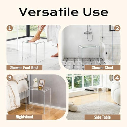 U-Shape Acrylic Side Table,21" L x 12" W x 21" H x 3/5" Thick Clear End Table,Transparent Nightstand and Stool with Waterfall Edges,Modern Lucite Side Table for Living Room - size: 21" D x 12" W x 21" H U-Shape