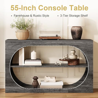 Console Table, 55-Inch Entryway Tables 3-Tier Wood Narrow Sofa Tables for Living Room Foyer Table for Entryway, Hallway, Entrance - color: Grey