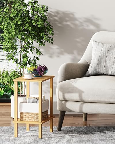 TUTOTAK End Table, Set of 2, Side Table, Nightstand, 2-Tier Storage Shelf, Sofa Table for Small Space, Living Room, Bed Room, Natural TB01BN035 - color: Natural