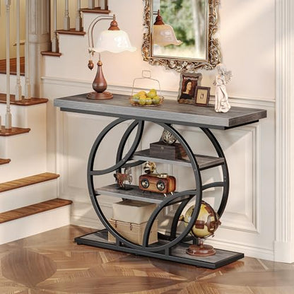 Huuger 41.3 Inch Entryway Table, Modern Console Sofa Table, Accent Table with Shelves, for Entry, Hallway, Entrance, Foyer, O-Shaped Metal Frame, Light Grey - color: Light Grey, size: 11.8"D x 41.3"W x 31.5"H