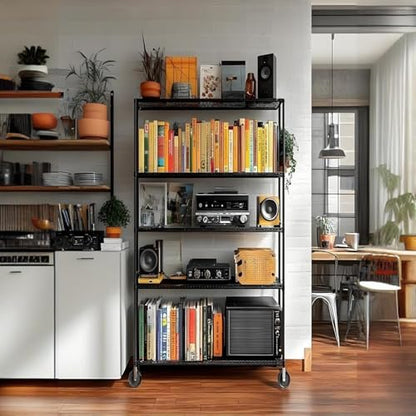 Simple Deluxe 5-Tier Storage Shelves, 29.92" W x 13.78" D x 65 "H Adjustable Heavy Duty Wire Shelving, 1250 Lbs Loading Capacity, Black - color: Black, size: 5-Tier, 30"W x 14"D x 65"H