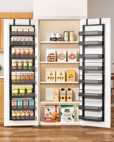 8 Tiers Over the Door Organizer - Height Adjustable Pantry Organizers and Storage with Dense Mesh Baskets, Anti-Swing Hanging Door Spice Rack for Kitchen Bathroom (Black, 12.3"W x 4.7"D x 69"H) - color: Black, size: 12.3" W x 4.7" D x 69" H