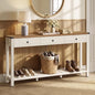VASAGLE LIRY Collection Narrow Console Table with 3 Drawers | Long Sofa Table with Storage Shelf, Honey Brown and Rustic White, 9.4 x 63 x 29.9 Inch, ULNT148W101 - color: Honey Brown + Rustic White, size: 9.4"D x 63"W x 29.9"H