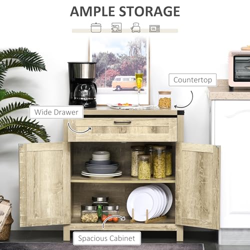 HOMCOM Sideboard, Storage Drawer, Coffee Bar Cabinet, Oak | Kitchen Cabinet, 2 Barn Doors, Modern Farmhouse - color: Oak