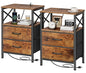 Huuger Nightstands Set of 2, Night Stand with Charger Station, 2 Drawer Side Table with Open Shelf, USB-C Port, End Table for Small Spaces, X Shaped Side Rail, Rustic Brown - color: Rustic Brown