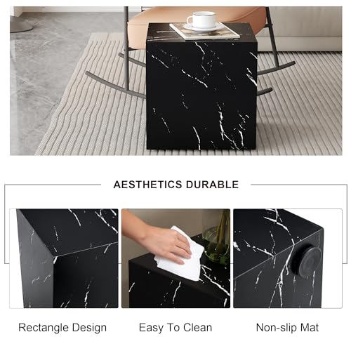 15.7" H Square Compact Coffee Table,Small Cube End Table,Modern Side Table with Stylish Faux Marble Pattern,Minimalist Accent Table for Living Room,Office,Apartment,Nightstand(Black,15.7") - color: Black,15.7"h