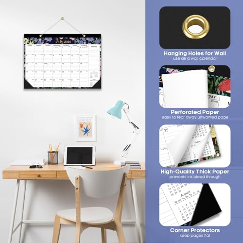 Desk Calendar 2026-2027, 18-Month Calendar Runs from July 2026 to December 2027, Large 17" x 12" Monthly Desktop & Wall Calendar for Home & Office - Midnight Garden - color: g-Midnight Garden, size: Jul 2026 – Dec 2027