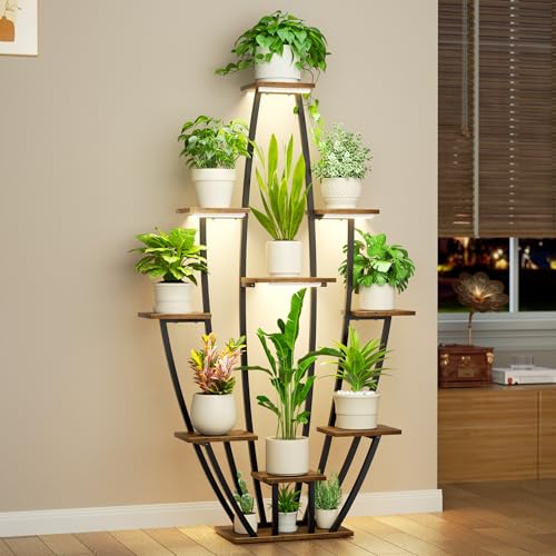 Plant Stand Indoor with Grow Lights - 10 Tiered Tall Plant Shelf Indoor | 59" Large Flower Holder, Corner Plant Rack, Metal Flower Stand with Lights, for Living Room Patio Garden Balcony Home